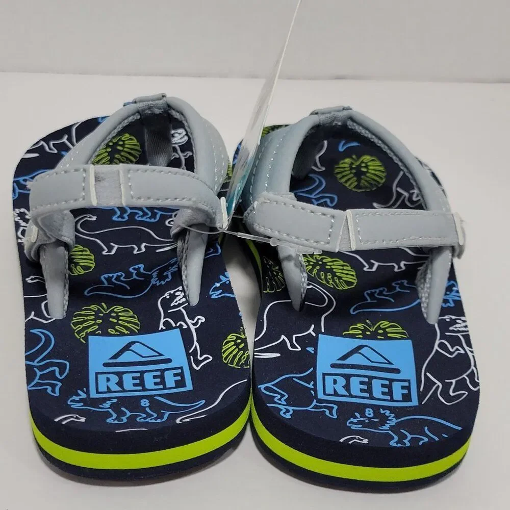 Reef Flip Flop Sandals‎ Toddler Boy Size 8 Ahi Dino Dinosaur Gray Blue Backstrap